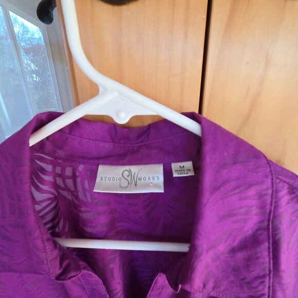 Studio Works Purple Sheer Button Down Polyester/Cotton Blouse [A] - Picture 3 of 6